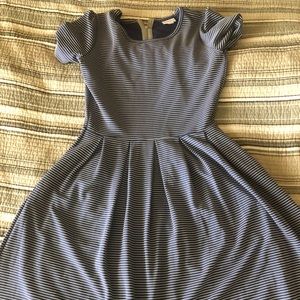 Navy and Cream Striped Amelia Pleated/Pockets